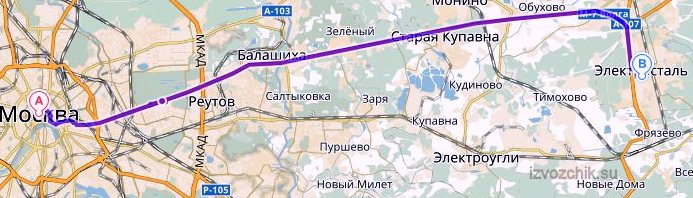 дорога Москва-Электросталь, карта Москва-Электросталь, доехать до Электростали